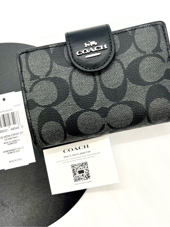 Coach Handbags - Coach Medium Corner Zip Wallet Signature Canvas Graphite Black C0082 NWT